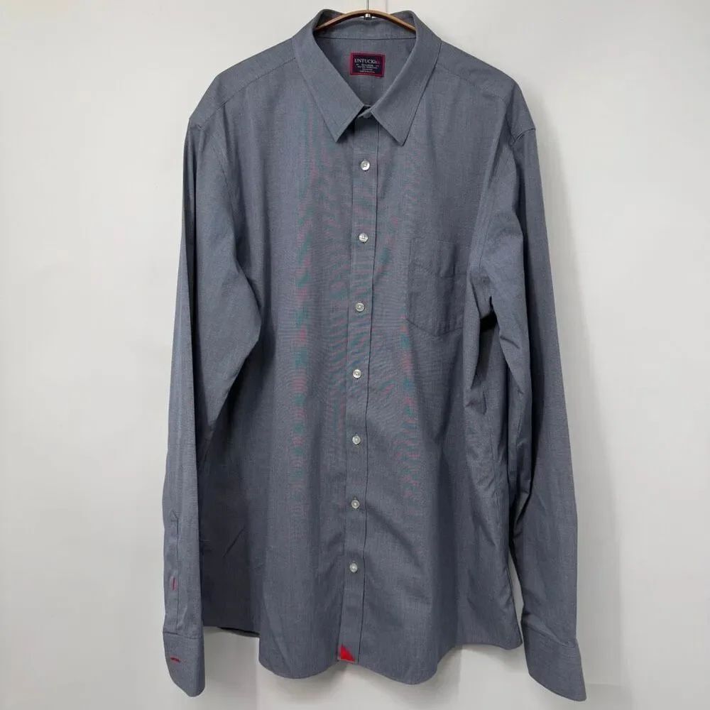 UNTUCKit Navy Blue Pio Cesare Wrinkle-Free Long Sleeve Button-Up Shirt Size 2XL